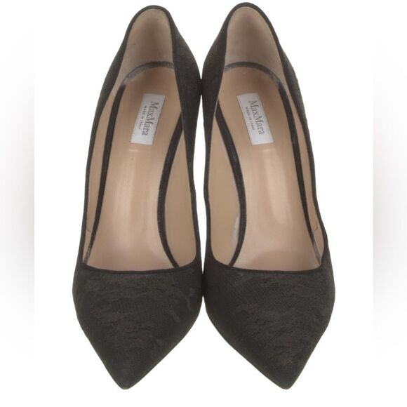 MAXMARA Black Pointed toe Lace Overlay Stiletto Pumps - Picture 3 of 9